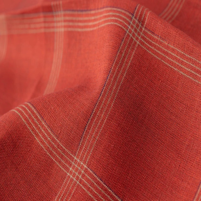  # 8572 131GSM 100% Pure Linen Fabric brown check color linen