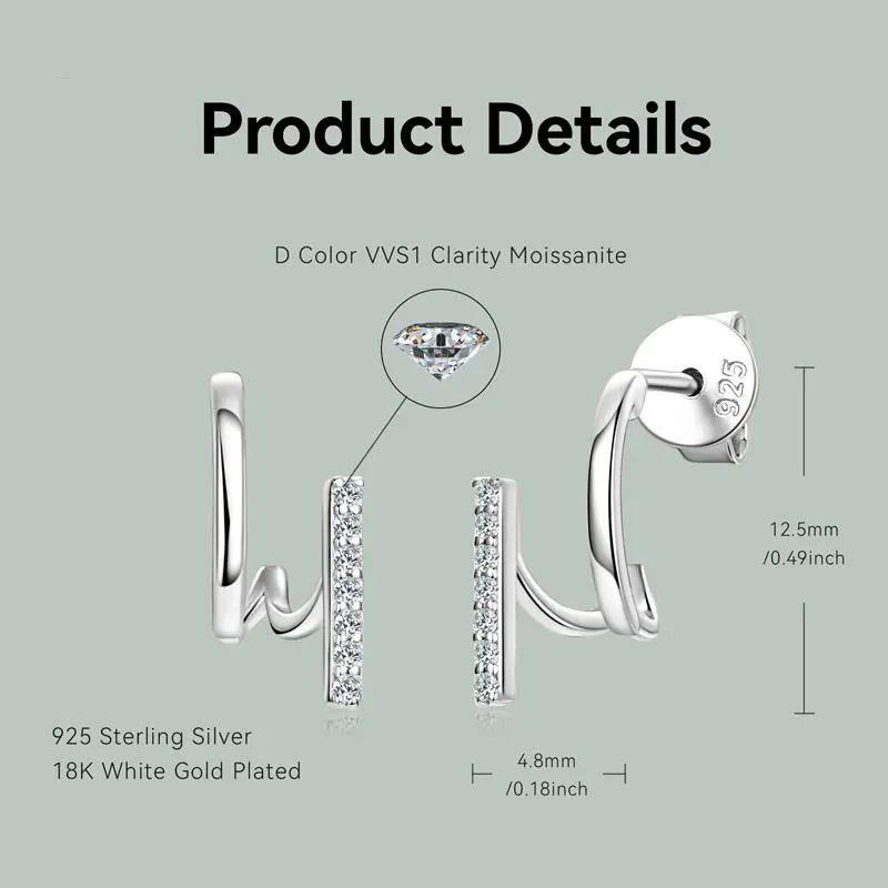 925 Sterling Silver Irregular Elegant Korean Fashion Jewelry Unique Moissanite Open Hoop Stud Earrings for Women