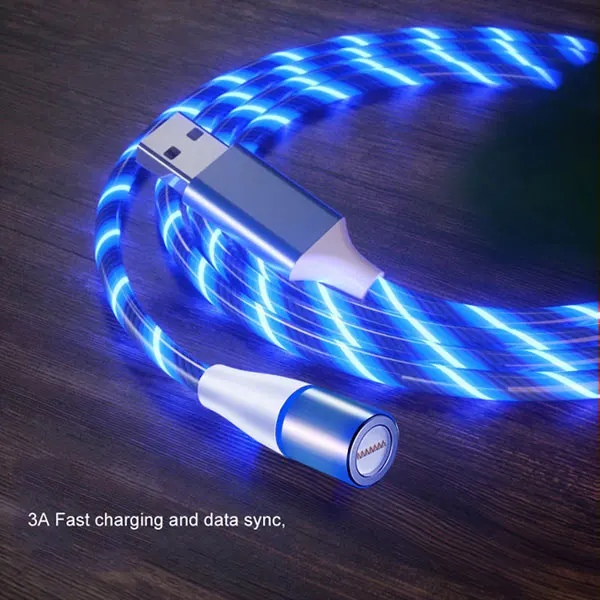  1 м 2 светодиодный светящийся 3 А Usb-кабель для быстрой зарядки 3-в-1 ленточный Магнитный передачи данных мобильного телефона