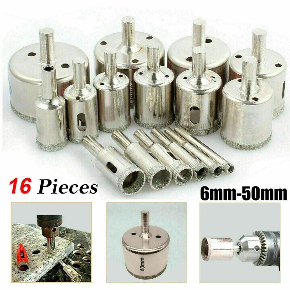 Новинка, набор алмазных отверстий 16 шт., пила, сверло, резак для плитки, стекла, мрамора, керамики