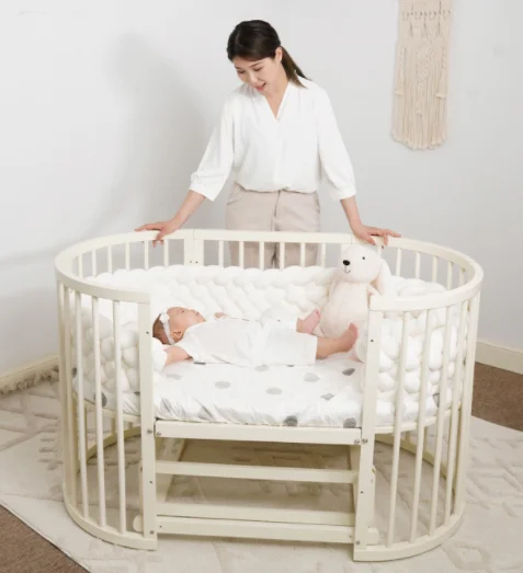 Новый дизайн, деревянные овальные детские кроватки, круглые детские кроватки