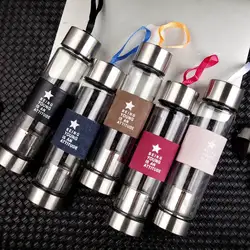 Подарочная чашка с логотипом на заказ, бутылка для воды с фильтром для чая, переносной Теплоизоляционный кожаный чехол, стеклянная бутылка для воды с ситечком для чая