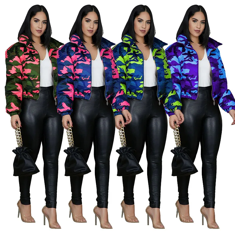 
Hot sale autumn sport life coat for ladies puffer women cotton coat camouflage winter puffer jacket women 