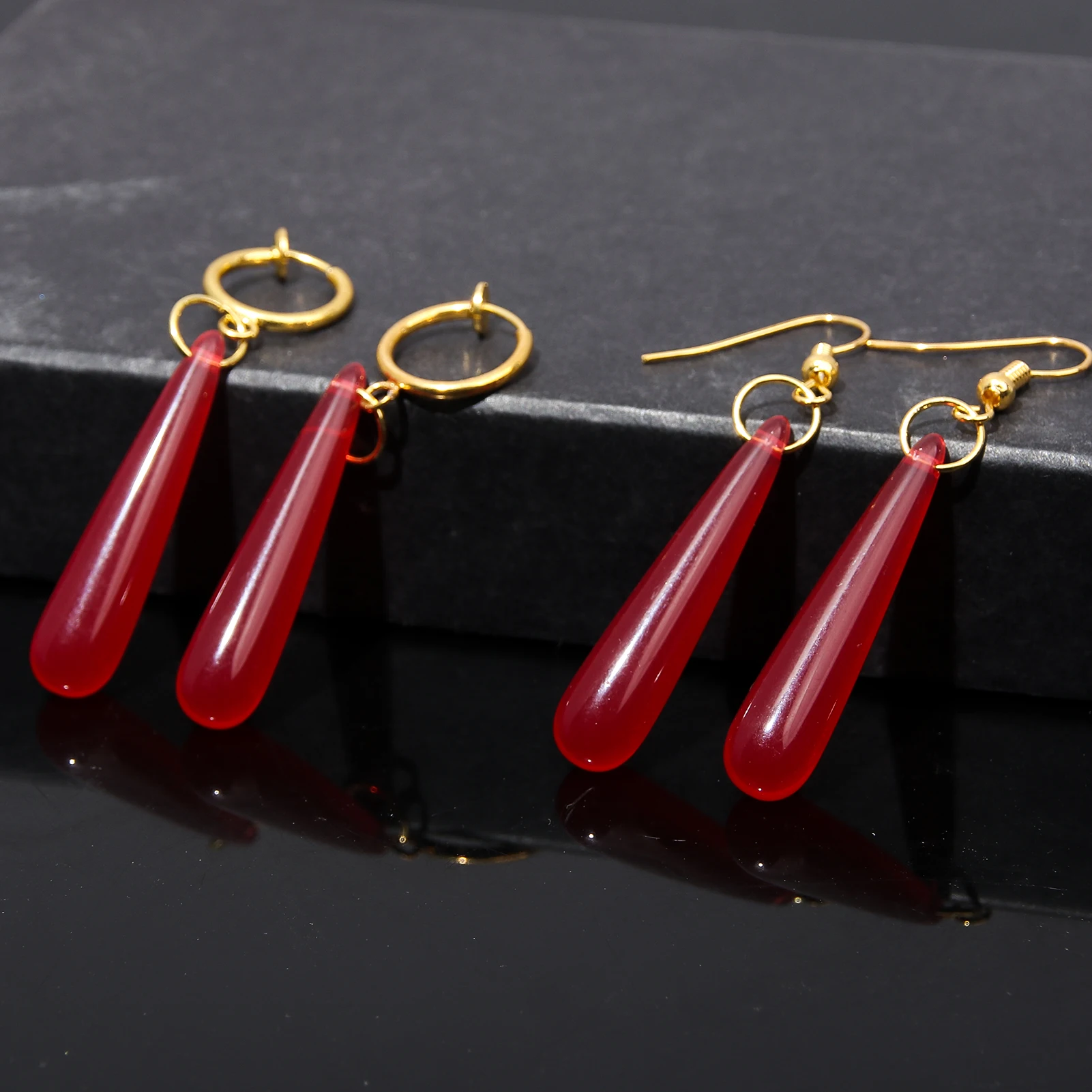 Anime Frieren at the Funeral Red Water Drop Earring Ear Clips For Women Men Cosplay Jewelry