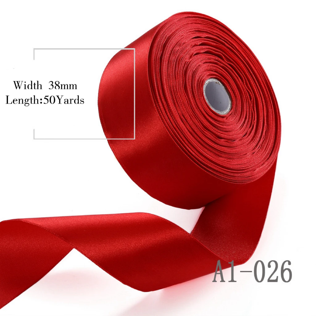 Wholesale Shiny Polyester 38mm 1.5inch 4cm 50 Yards Single Face Satin Ribbon Roll for Party Wedding Decoration Kids Hair Bow