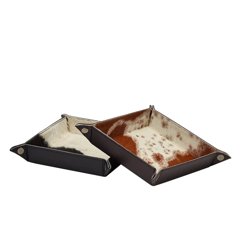 Pure Handmade Home Gifts Professional Home Manufacturer Cowhide Leather Calf Hair Valet Tray