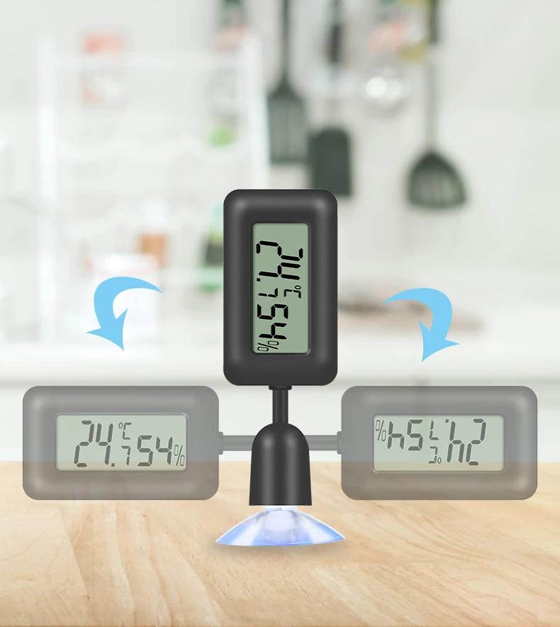 Rotatable Digital Hygrometer Thermometer Indoor Greenhouse Smart Home Temperature & Humidity Meter with Suction Cup
