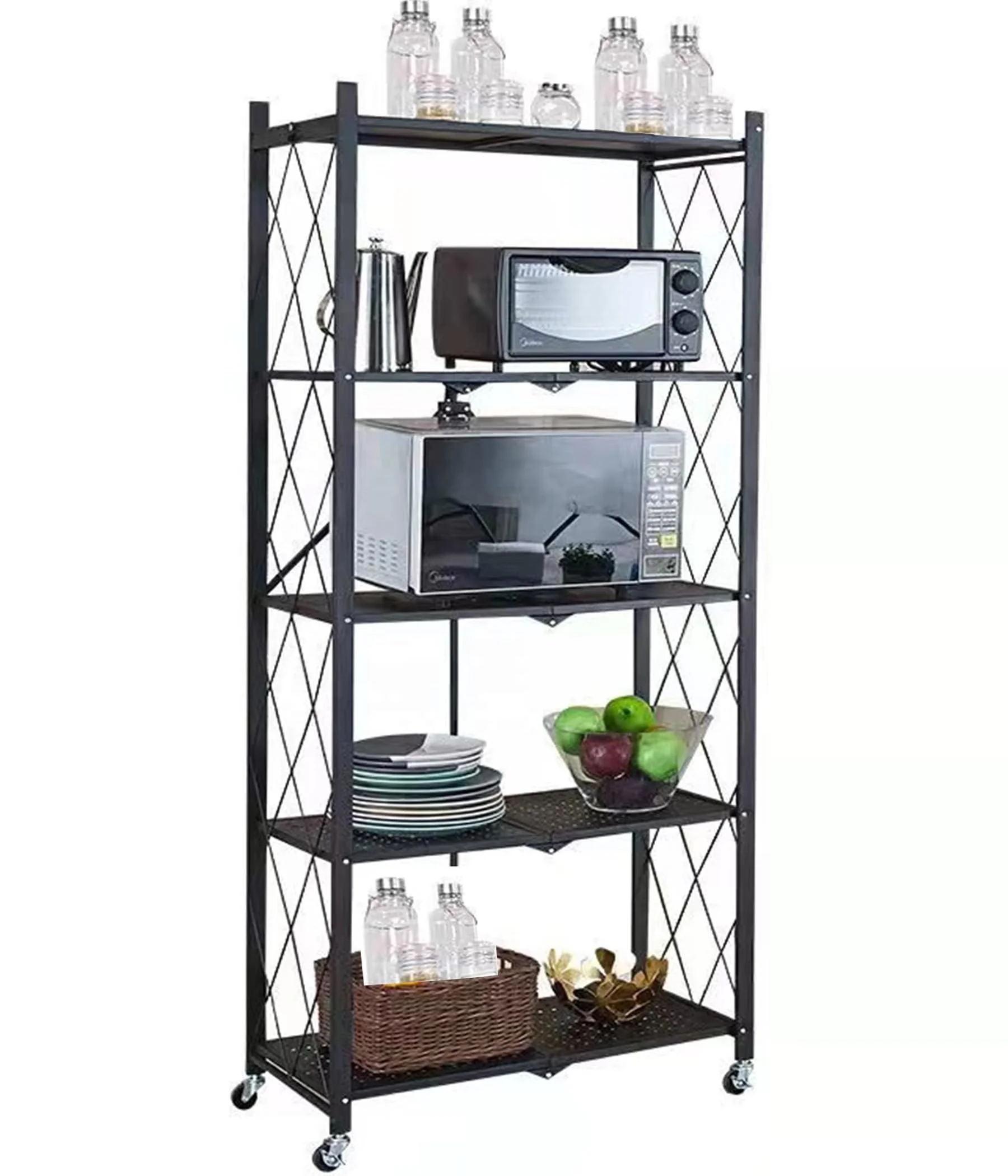 Multi-Layer Home Metal Mobile Stackable Storage Foldable Shelving Medium Duty Kitchen Collapsible Folding Shelf Shelves