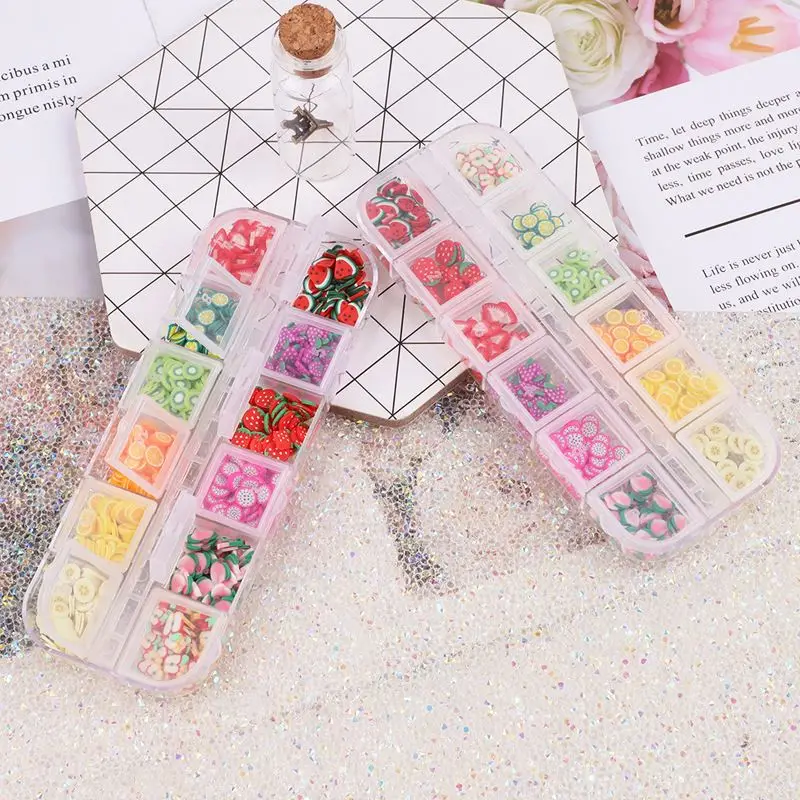 Wholesale Colorful 12 styles mixed polymer fruit slice DIY 3D nail art decoration fruit slices for nails