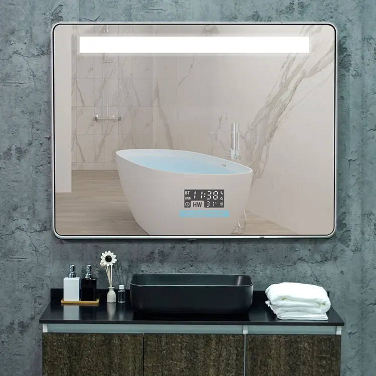 Trending Product Smart Bathroom Touch Switch Screen Mirror Wifi Led Light Square Wall Bath Mirror Wall Mirror