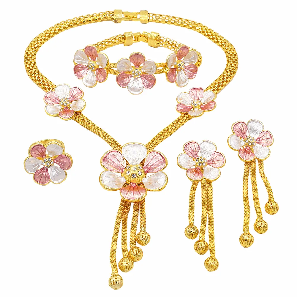 Wholesale Dubai 24 Carat Gold Party Fashion Jewelry Set South Indian Bridal Brazilian Gold Wedding Popular Style Jewellery Sets