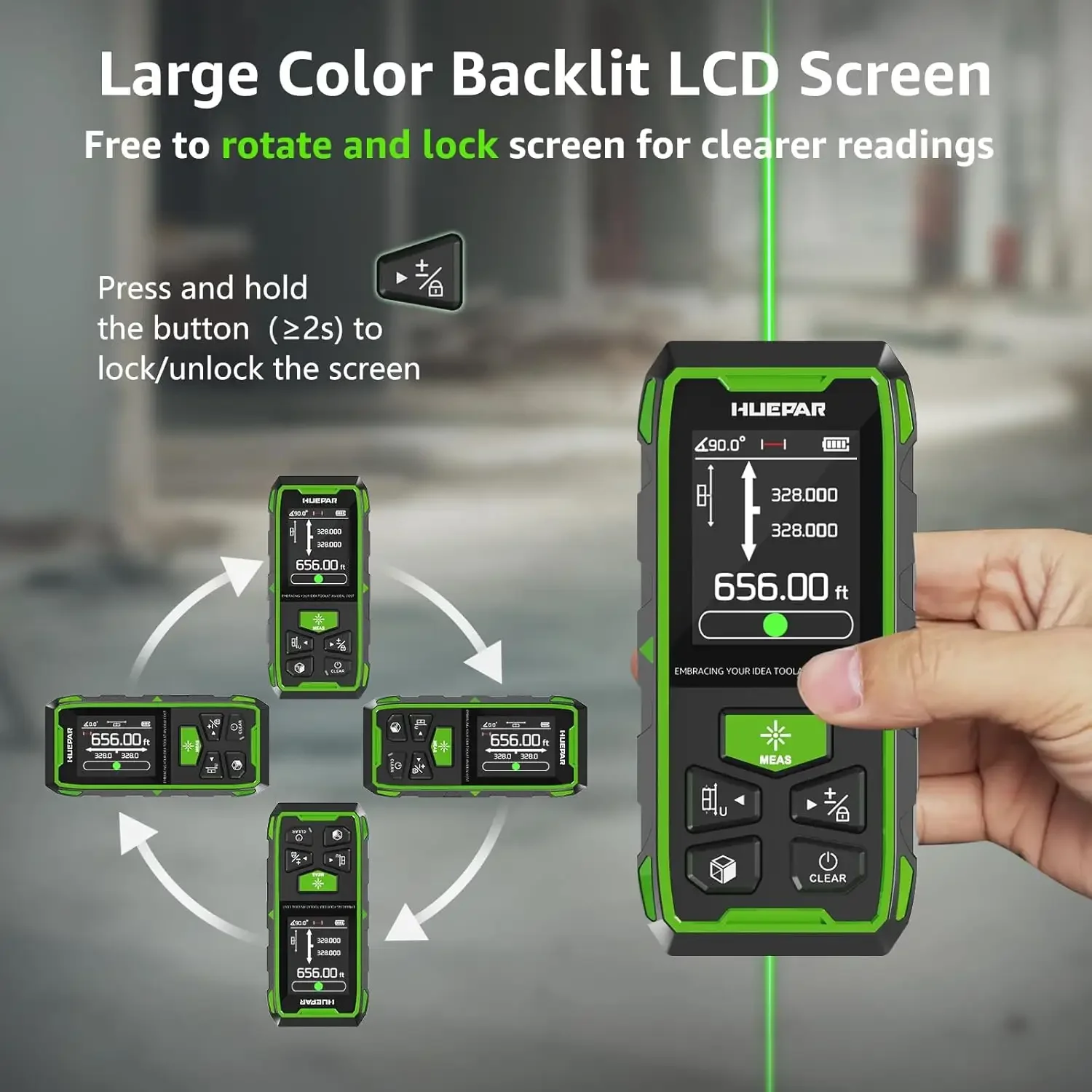 Huepar Li-ion Battery Tpye-c Charge BLM-100G  200m Digital green beam Laser Level Distance Meter  laser measure