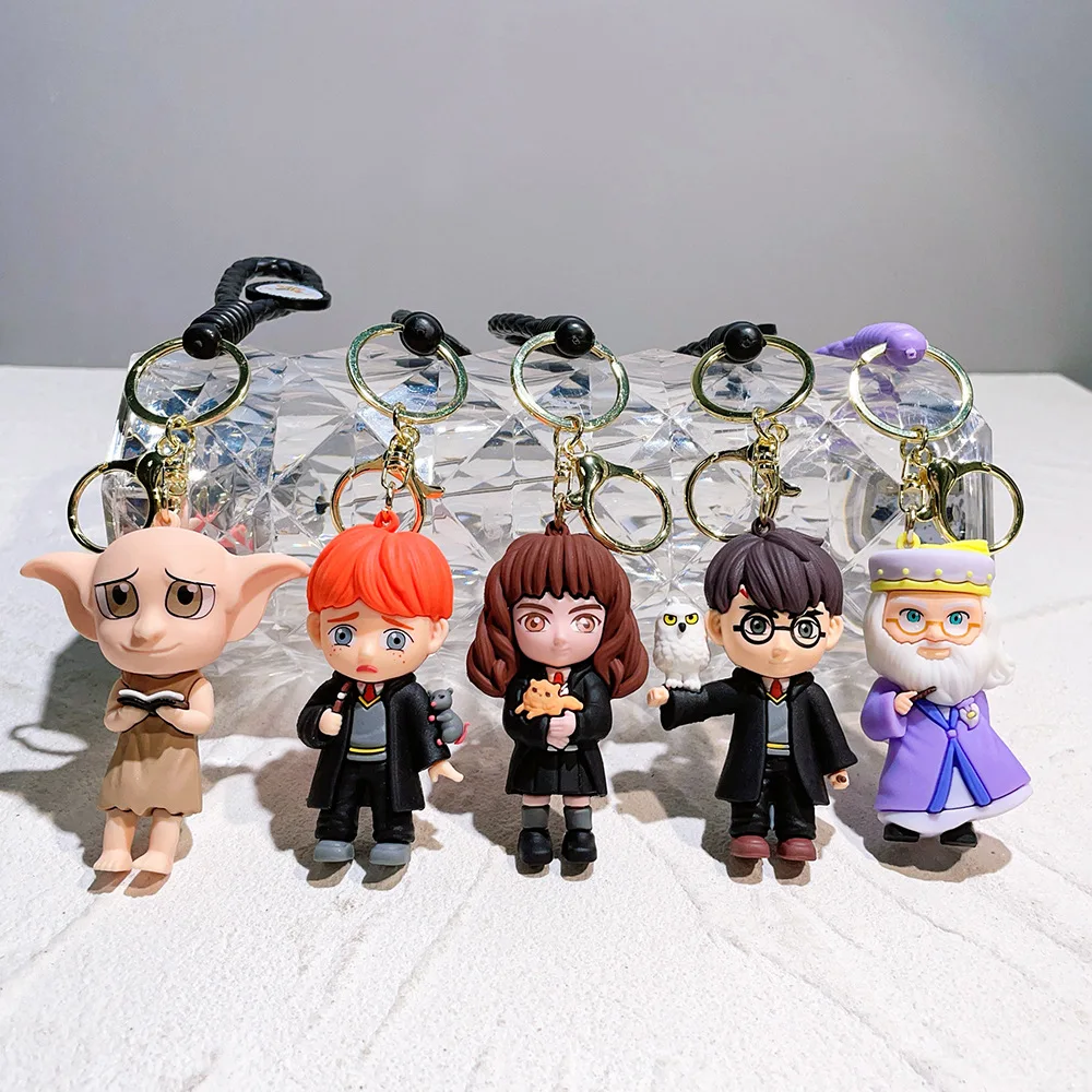 3D Anime Figure Harry Potte Key Ring Chain PVC KeyChain Potter Jewelry Animation accessory