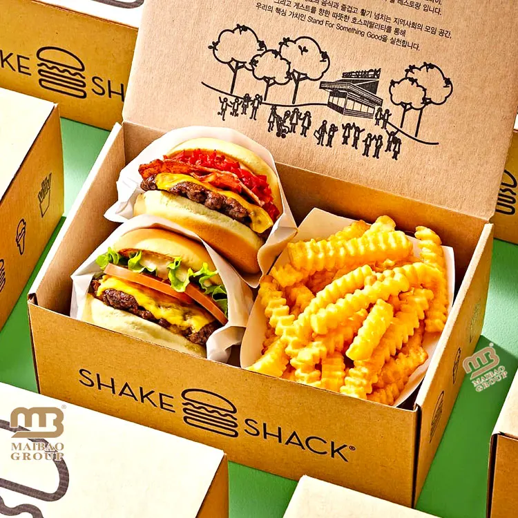 Customized Printed Eco Reusable Potato Chip French Fries Fried Chicken Sushi Paper Hamburger Packaging, Takeaway Food Burger Box