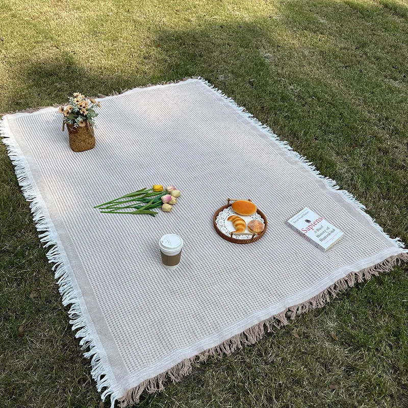 Amity Folding Travel Blanket Linen Tablecloth Picnic Mat Outdoor Camping Solid Size Customizable Cotton Polyester Sofa Blanket