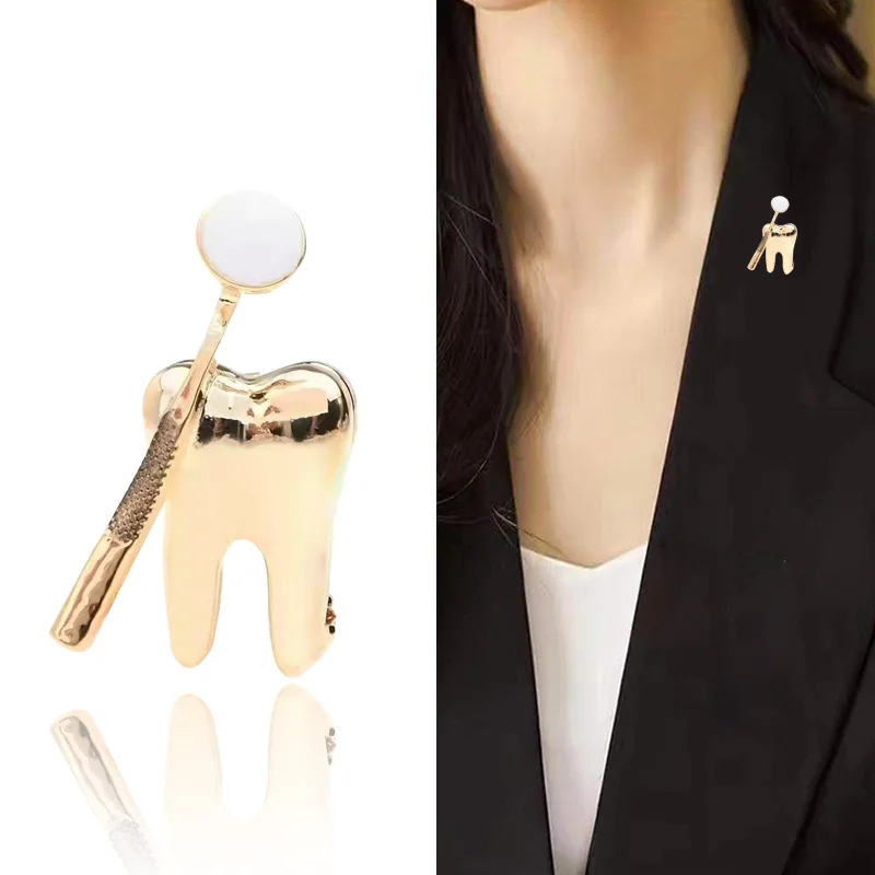XUNBEI Factor Direct Creative Gold Sliver Color Doctors Tooth Brooch
