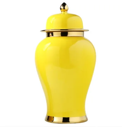 Factory Sell Modern Home Decoration Green Glazed Gold Rim Ceramic Decorative Ginger Jar