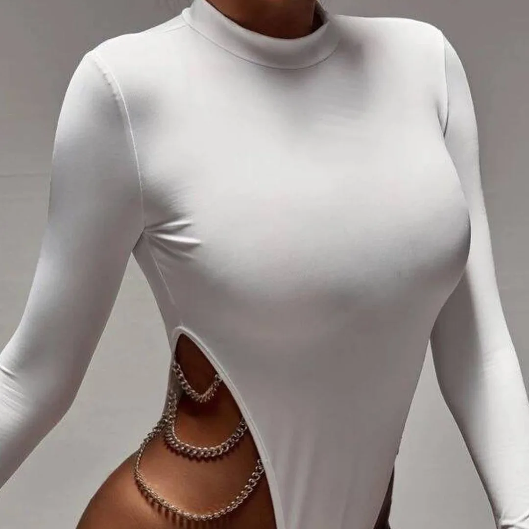 Новое поступление 2022 женское нижнее белье боди женский сексуальный топ с длинным рукавом цепочкой