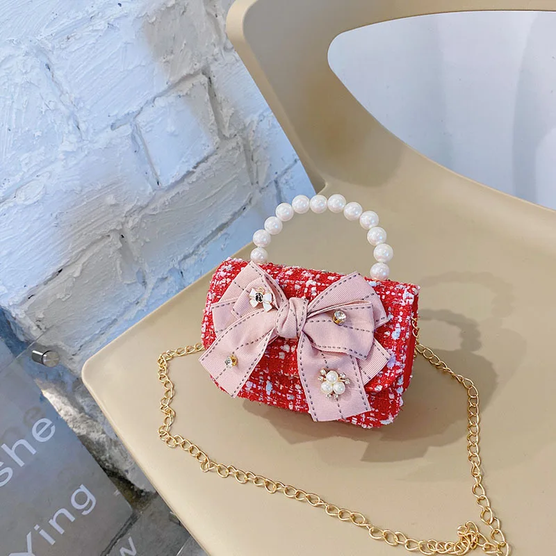 2024 New Fashion Cute Girls Crossbody Bag Pearl Chain Handbag Bag With Beauty Decoration Coin Purse For kids children