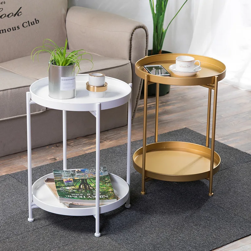 Side Table Nordic Foldable Sofa Tray Small Bed End Metal Round Modern Luxury Gold Coffee Side Table For Living Room Furniture