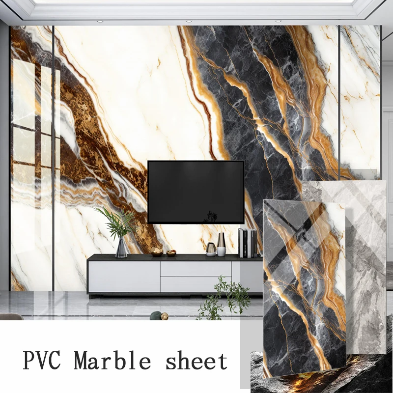 UV Marble Sheet Paste Install 1.2*2.4m Custom Pattern High Light Decoration PVC Board Sheet  Pvc Marble Wall Panel For Interior