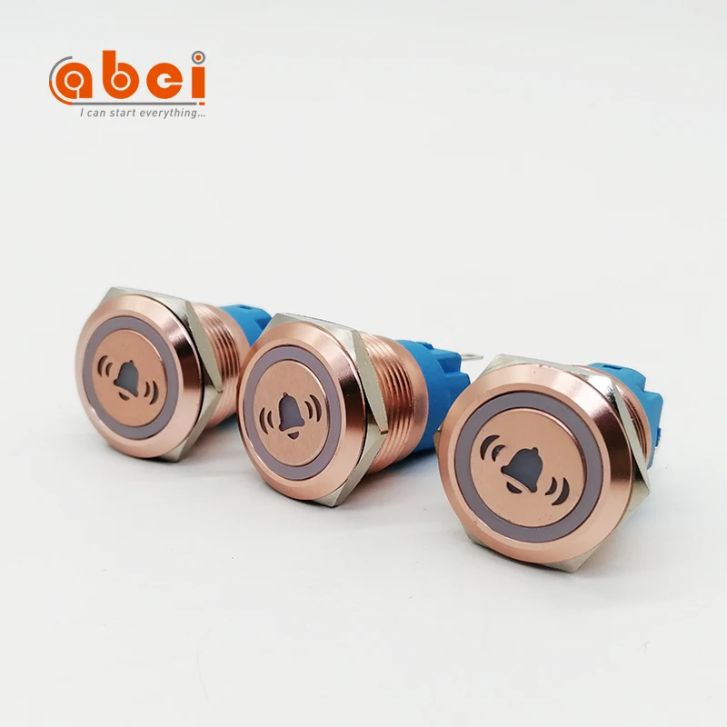 Logo Symbol Momentary Metal Illuminated led Customized metal switch 12V 24V hotel doorbell push button