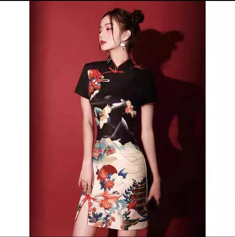 Модная китайская юбка Cheongsam новая популярная 2024 короткая улучшенное красное платье для подружки невесты вечернее Qipao