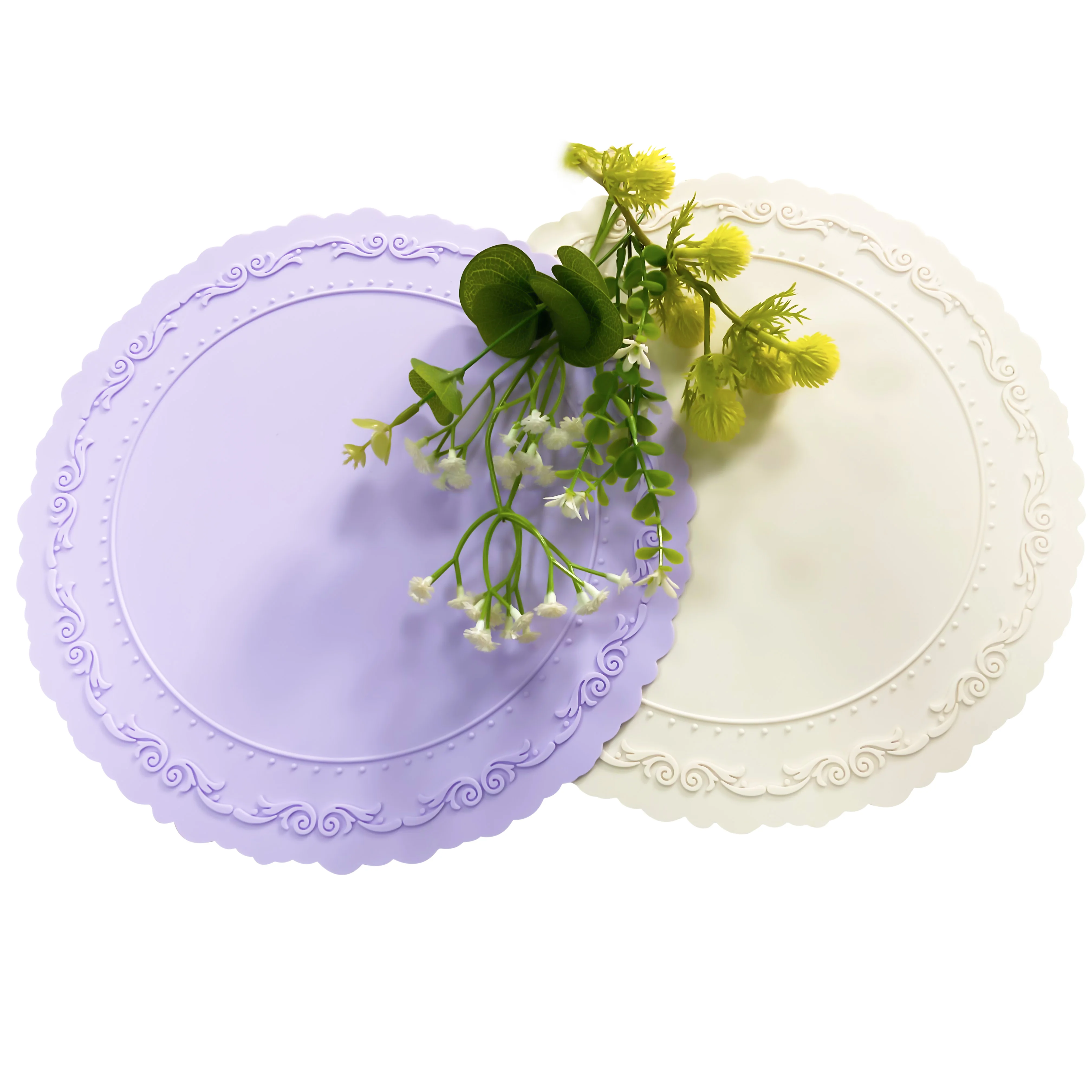 Custom Logo Large Thick Placemats Round Silicone Embossed Table Placemats Heat Resistant