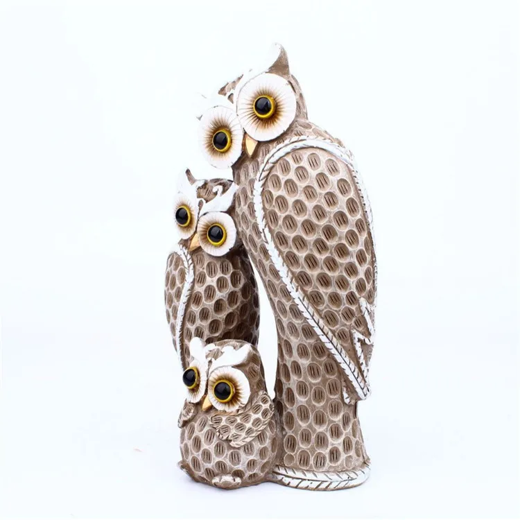Home Cute Simple Family Of Three Owls Statue Sculpture Animal Ornaments Office Desktop Living Room Desk Craft Gift Souvenir