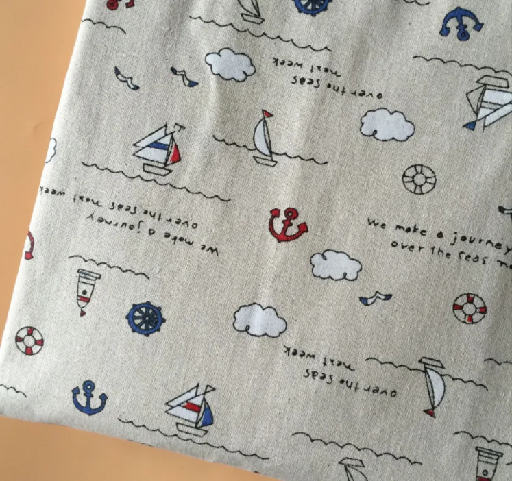 Navy Pattern Printed Linen Fabric Textiles Cloth Of Handmade DIY Sewing Cushion For Home Decoration