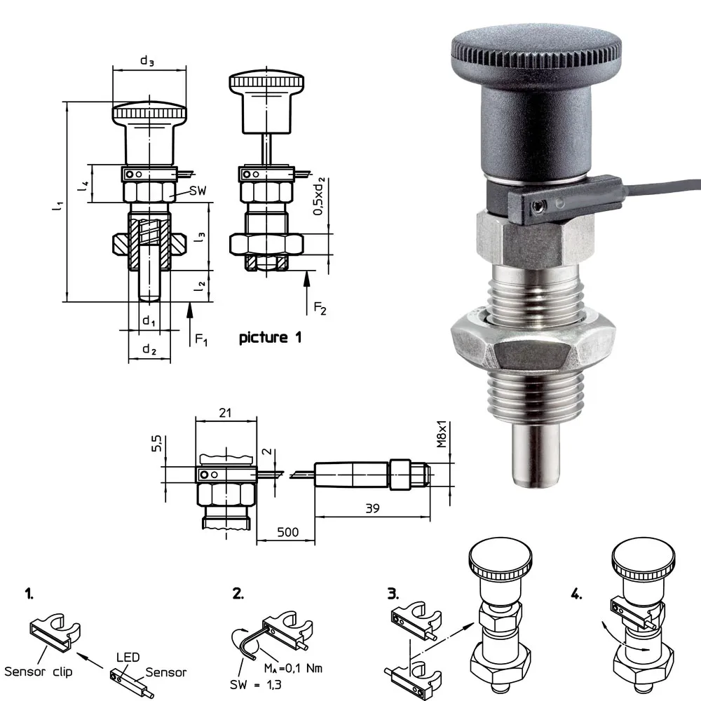 Aluminum Deadbolt Latch Spring Pin Door Latch T-Slot Extrusion Accessory stainless steel Index Plungers with mounting flange