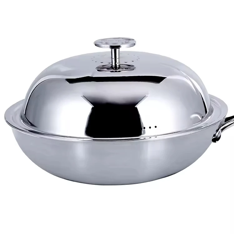 316 Stainless Steel Stir Fry Cooking Kitchen Wok Hollow Metal Handle with Cover