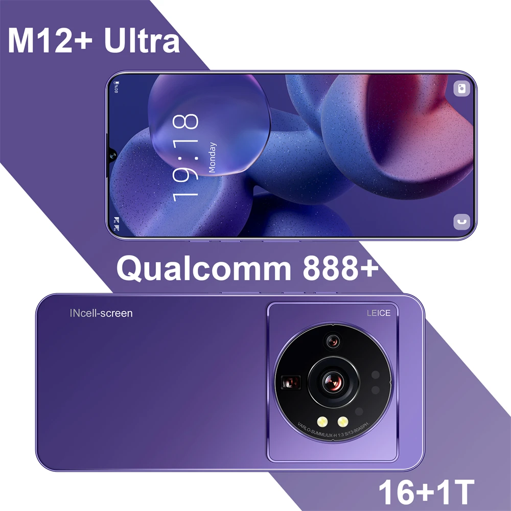 M12+Ultra  6.7inch 48MP+72MP 16GB+512GB Mobile Android Smartphone 10 Core 5G LET HD screen face ID Global version mobile phone