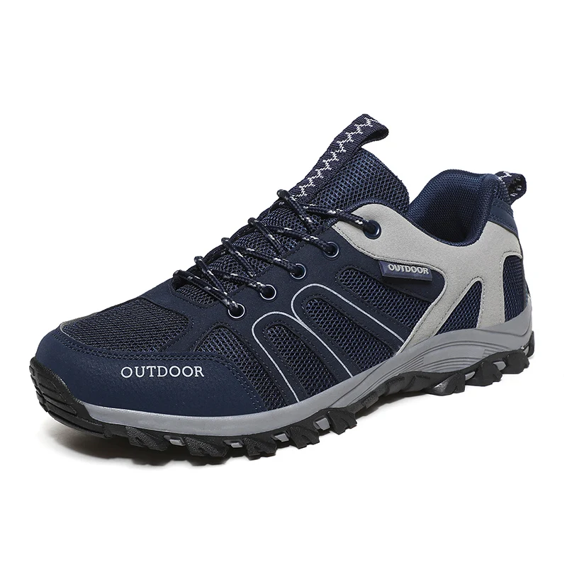 Durable Mesh Fabric Leather Outdoor Water Proof Men Hiking Shoes Custom