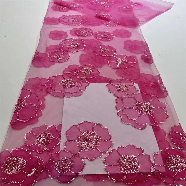 Wholesale new gauze crystal Sequin rose Embroidery beaded tube embroidered wedding dress