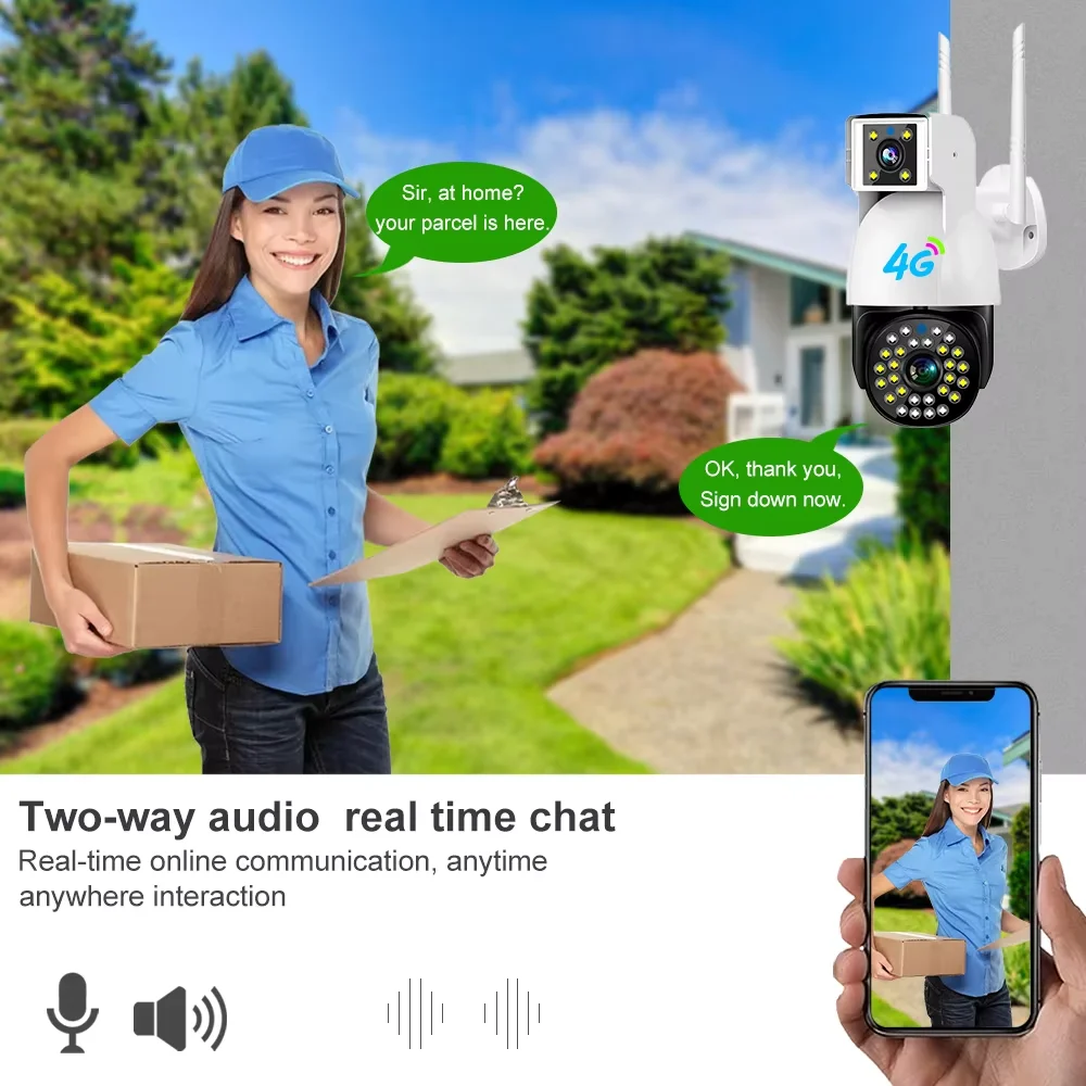 2024 Outdoor V380Pro 4G/Wifi Dual Lens V10 Human Detection System Waterproof Bullet PTZ CCTV Camera Night Vision CMOS Sensor