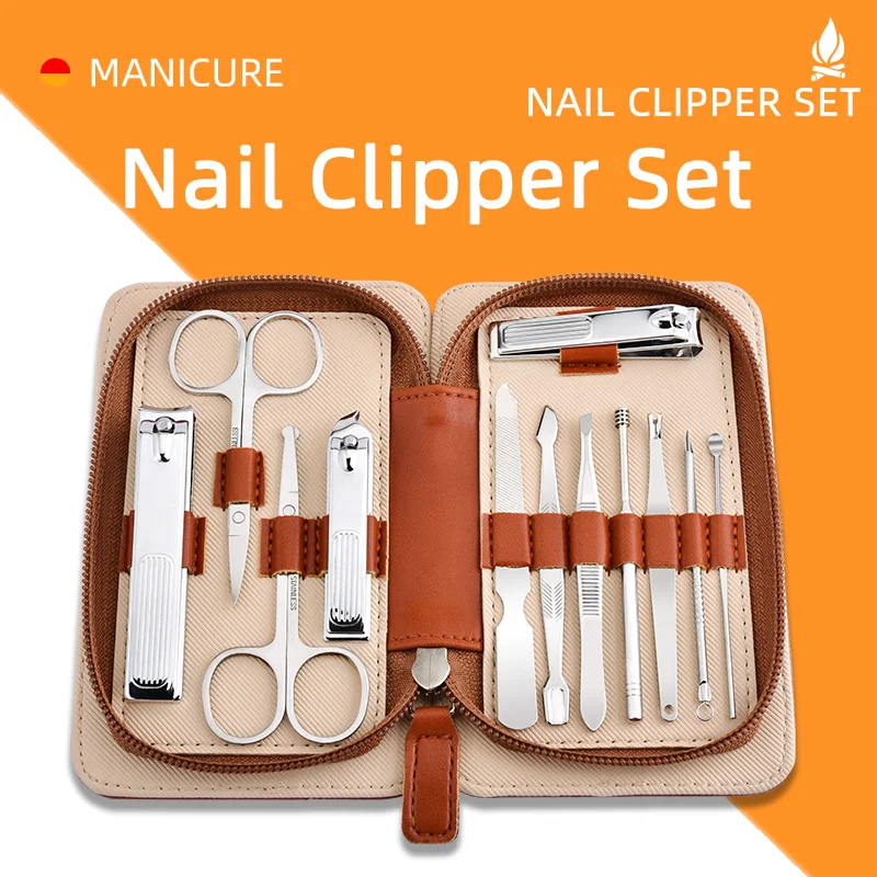 custom logo high quality nail scissors 12pcs nail clipper nail file stainless steel beauty personal care manicure set
