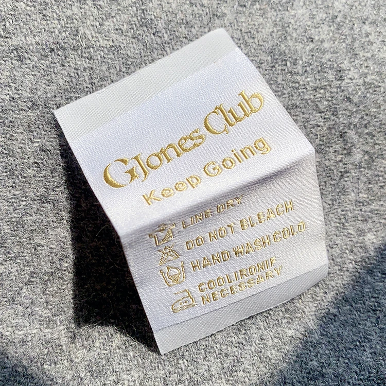 Garment Damask Woven Hem Label Tags Clothing Sports Wear Suit Clothes Bags Shoes Labels Custom Logo Center Fold Woven Care Label
