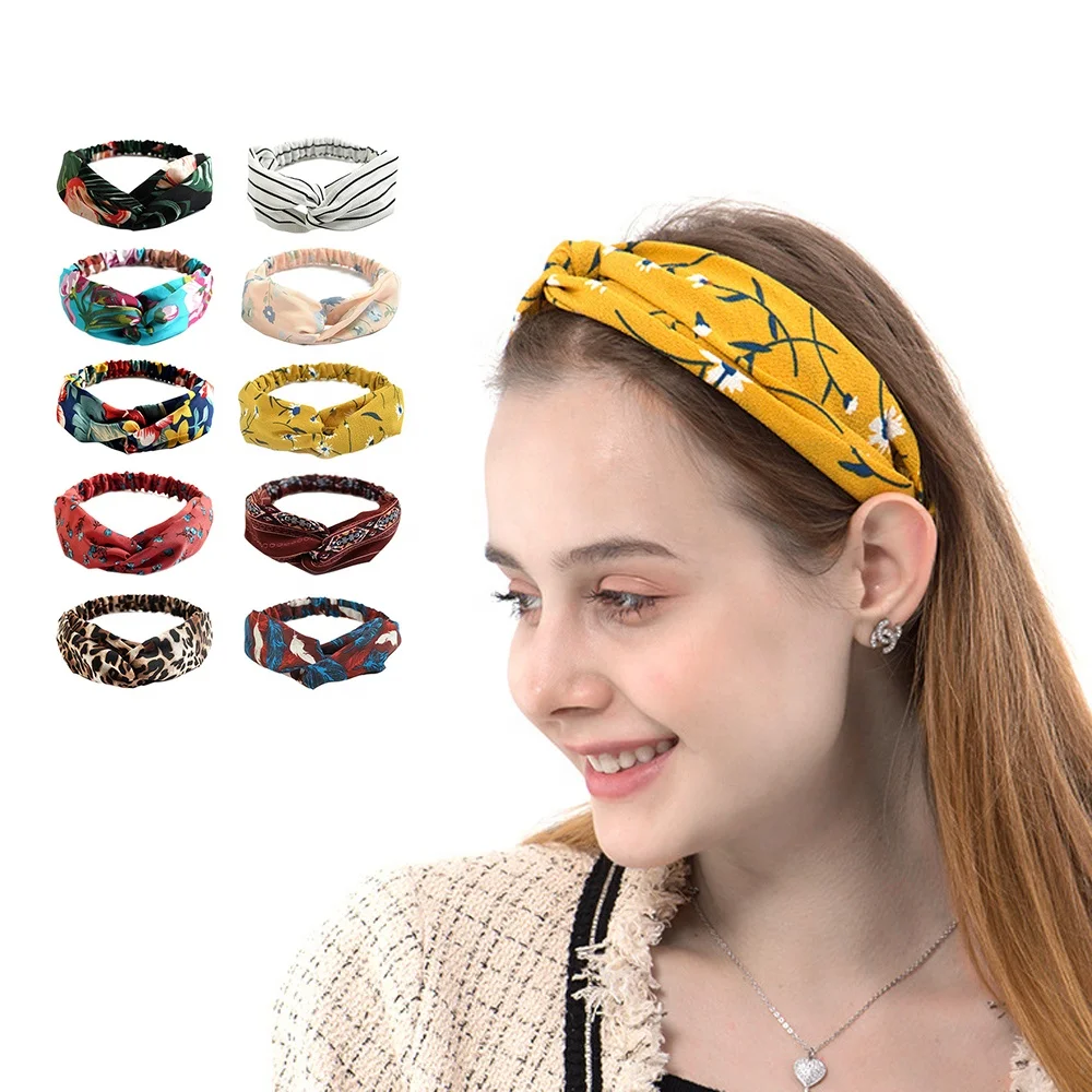 100+ Design Women Headwrap Boho Chic Rose Retro Knotted Cross Cloth Art Elastic Makeup Colorful Headband Hair Band