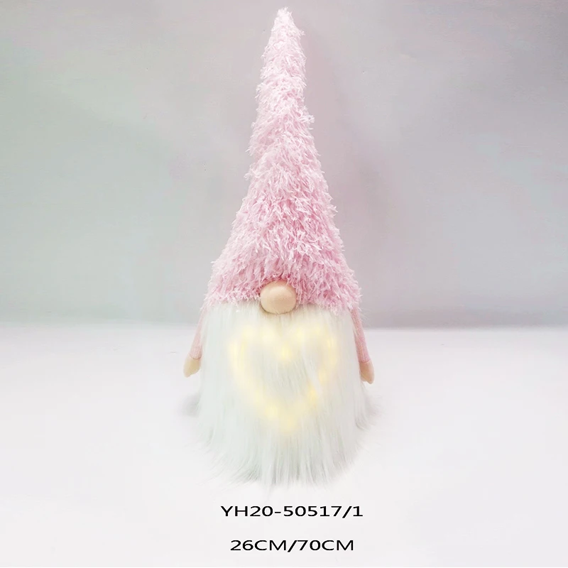 70cm Pink And White Handmade Christmas Plush Gnomes Swedish Gnome Led Table Decoration