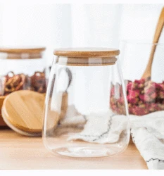 Hensin Wholesale Clear Bottle Decorative Cheap Empty Small Honey Candy Bamboo Lid High Borosilicate Glass Jar With Lid