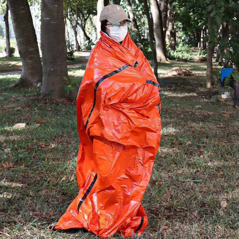 Unisex Winter Sleeping Bag PE Aluminum Film & Polyester Material Orange Envelope Style with Anti-Cold Feature for Adults