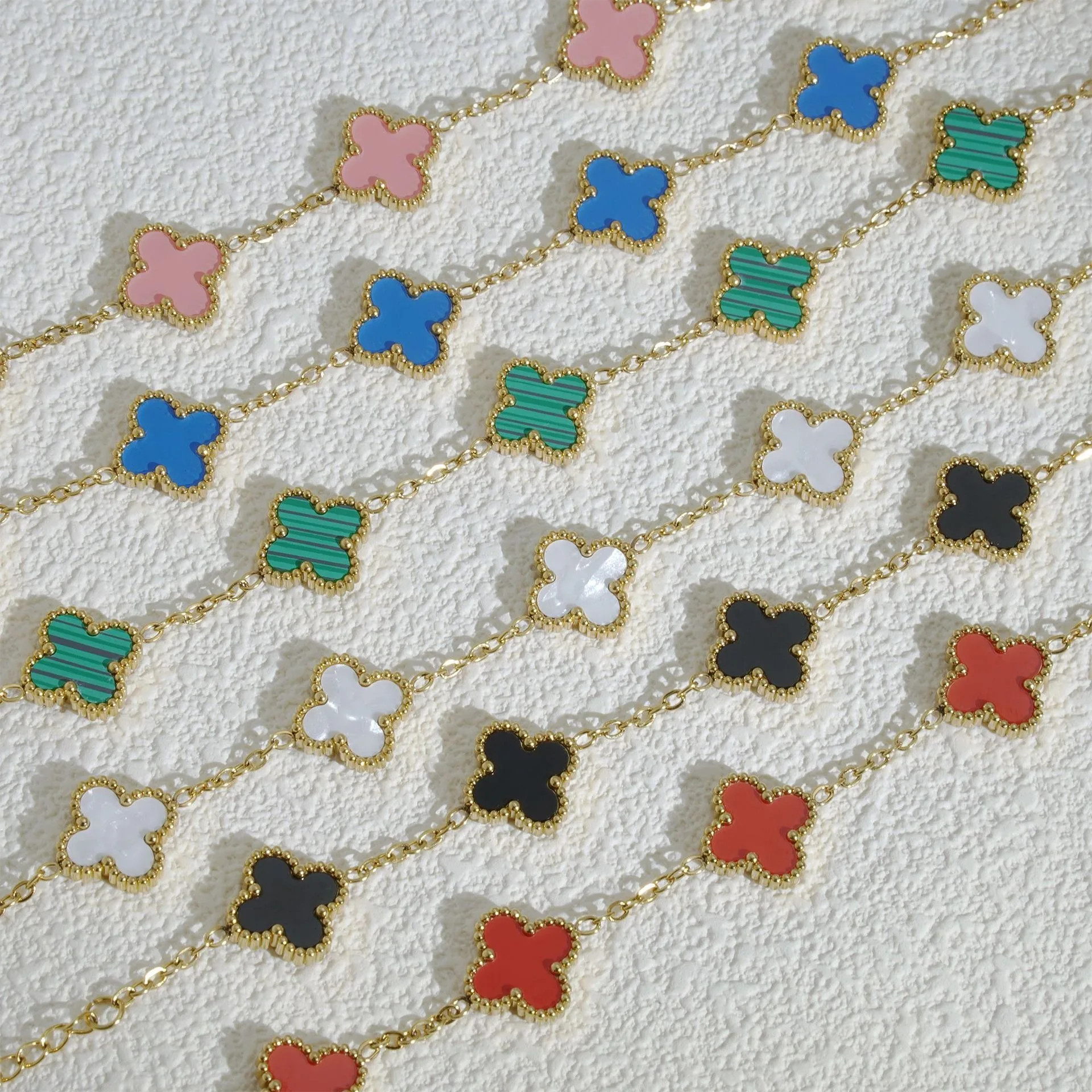 Stainless steel Light Luxury Classic Stainless Steel 4 Leaf Men Women Clover Bracelet 18k Gold Necklace