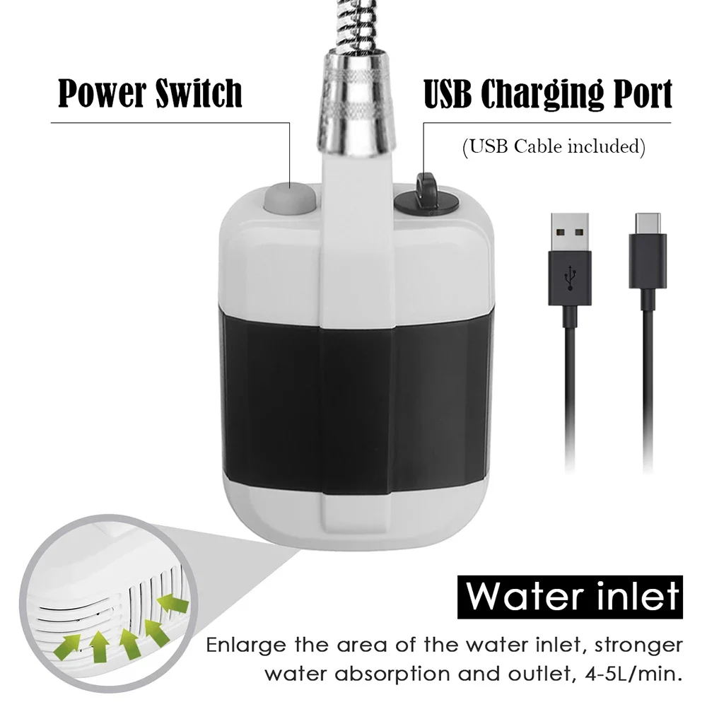 Outdoor Travel Hiking USB Rechargeable Camping Shower Outdoor Portable Shower Head Bath Pump
