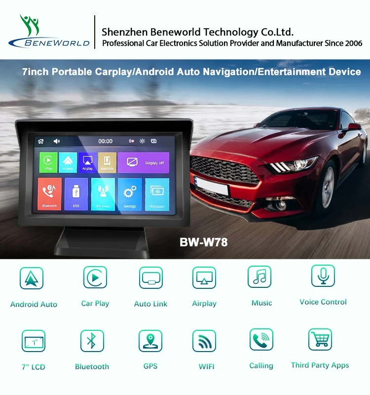OEM ODM Factory Portable 7 inch Wireless Wired Carplay Android Auto BT FM Navigation Entertainment System Car Dvr Dash Cam Wifi