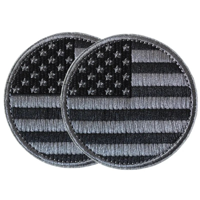 2PCS Black Starry USA Flag Circle Badge Patches 3 In Dia Hook and Loop Embroidered Round Patch Set for garment decoration