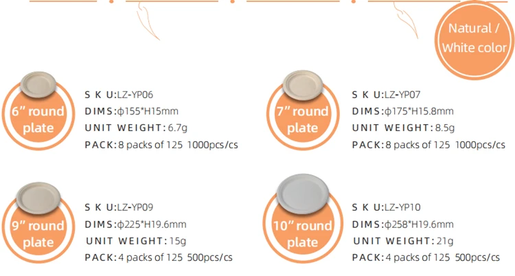 Party Supplies Sugarcane Fiber Disposable Tableware 9 Inch Eco Friendly Paper Plate