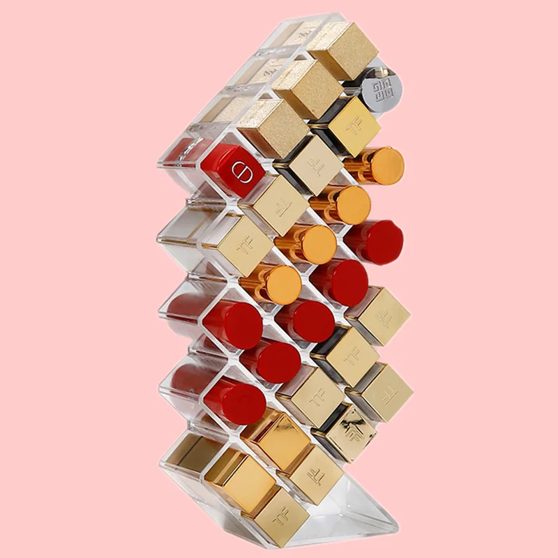 28 grids acrylic plastic lipstick and nail polish storage box cosmetic lipstick rack case holder display stand make up organizer