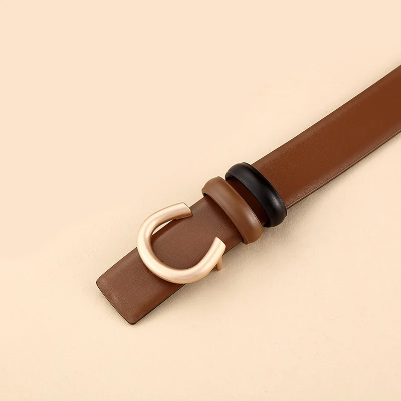 Wholesale Smooth Buckle Genuine Leather Belt Double-sided Available Inside Wear Buckle Simple Thin Belt Real Cowhide Leather