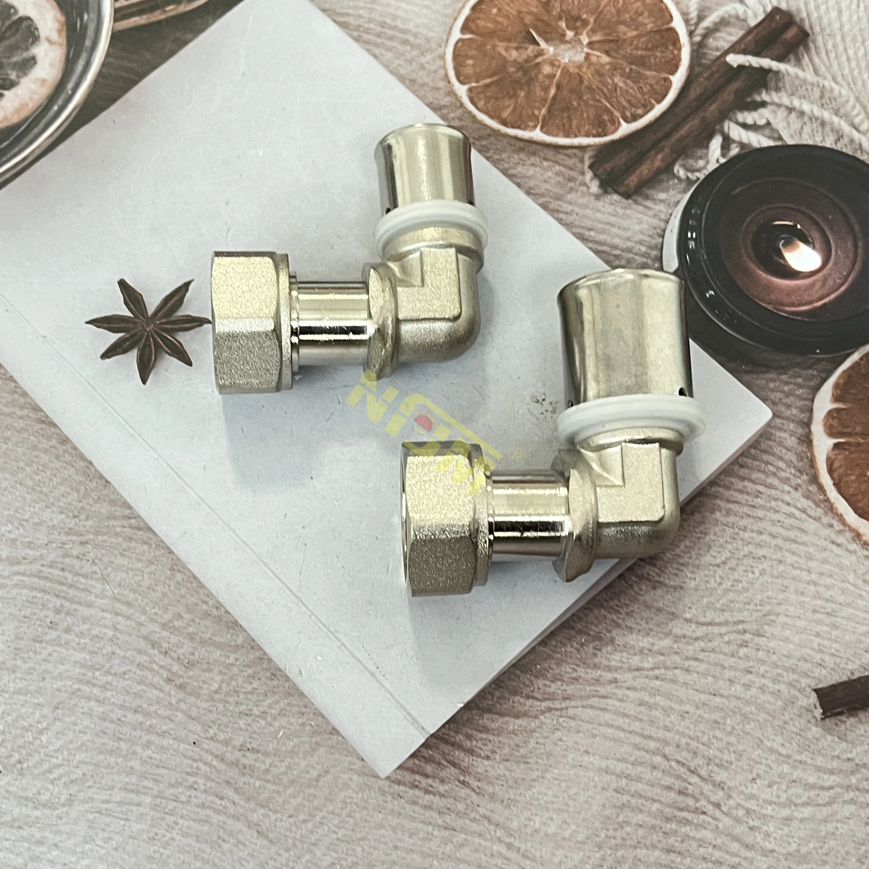 NFJM Brass press pipe fitting male thread elbow for pex al pex hot water floor heating pipes